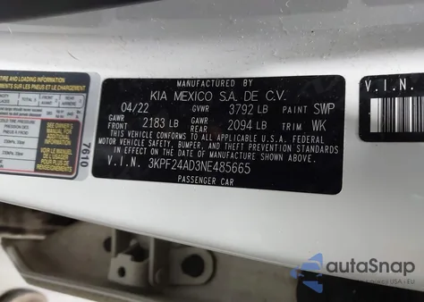 2022 Kia Forte Lxs from USA, damaged, VIN 3KPF24AD3NE485665